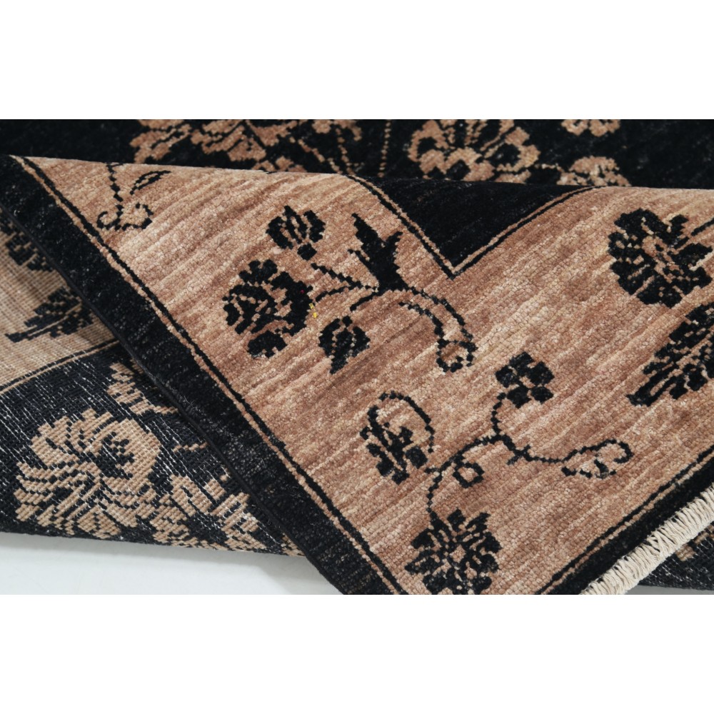 Hand Knotted Black, Blush Wool Area Rug | Oushak Style Floral Motif Accent Rug Hand Knotted Black, Blush Wool Area Rug | Oushak Style Floral Motif Accent Rug