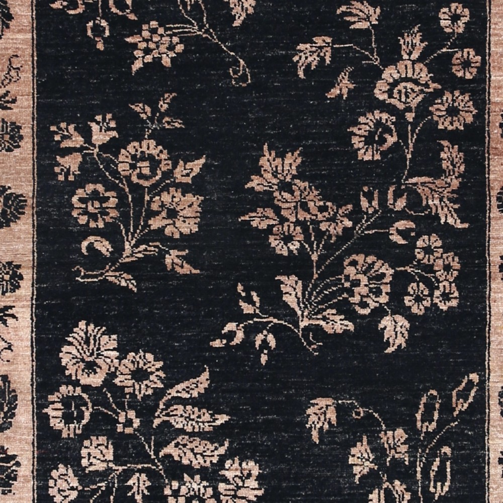 Hand Knotted Black, Blush Wool Area Rug | Oushak Style Floral Motif Accent Rug Hand Knotted Black, Blush Wool Area Rug | Oushak Style Floral Motif Accent Rug