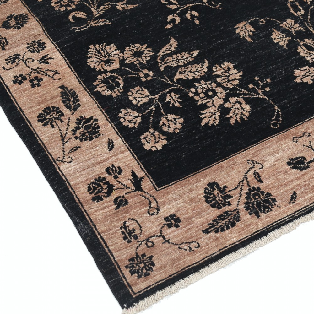 Hand Knotted Black, Blush Wool Area Rug | Oushak Style Floral Motif Accent Rug Hand Knotted Black, Blush Wool Area Rug | Oushak Style Floral Motif Accent Rug