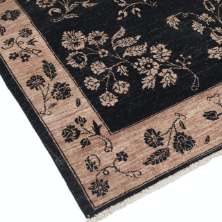 Hand Knotted Black, Blush Wool Area Rug | Oushak Style Floral Motif Accent Rug Hand Knotted Black, Blush Wool Area Rug | Oushak Style Floral Motif Accent Rug