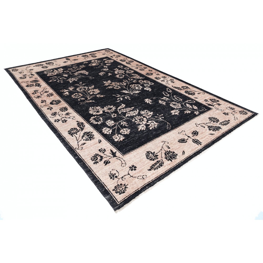 Hand Knotted Black, Blush Wool Area Rug | Turkish Floral Motif Accent Rug Hand Knotted Black, Blush Wool Area Rug | Turkish Floral Motif Accent Rug