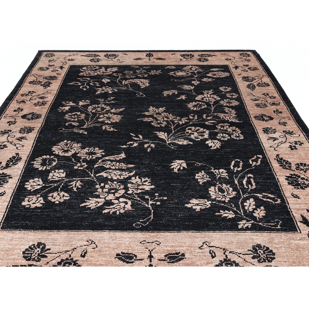 Hand Knotted Black, Blush Wool Area Rug | Turkish Floral Motif Accent Rug Hand Knotted Black, Blush Wool Area Rug | Turkish Floral Motif Accent Rug