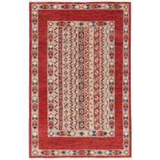 Hand Knotted Red, Ivory, Navy Blue, Orange Wool Area Rug | Tribal style Turkish Geometric Motif Accent Rug