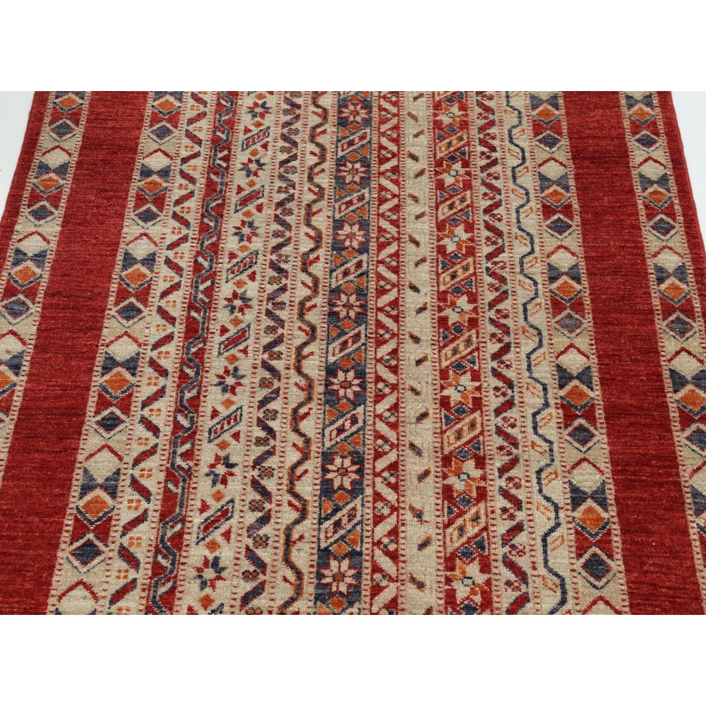 Hand Knotted Red, Ivory, Navy Blue, Orange Wool Area Rug | Tribal style Turkish Geometric Motif Accent Rug Hand Knotted Red, Ivory, Navy Blue, Orange Wool Area Rug | Tribal style Turkish Geometric Motif Accent Rug