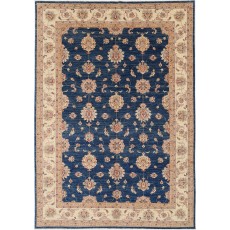 Hand Knotted Navy Blue Rug, Ivory Border Wool Area Rug, Traditional Floral Carpet
