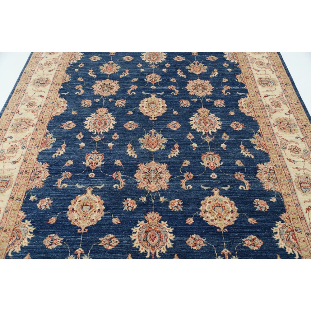 Hand Knotted Navy Blue Rug, Ivory Border Wool Area Rug, Traditional Floral Carpet Hand Knotted Navy Blue Rug, Ivory Border Wool Area Rug, Traditional Floral Carpet