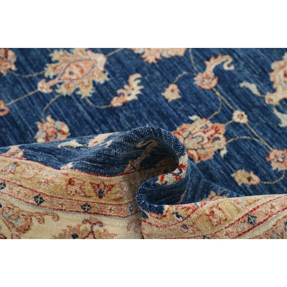 Hand Knotted Navy Blue Rug, Ivory Border Wool Area Rug, Traditional Floral Carpet Hand Knotted Navy Blue Rug, Ivory Border Wool Area Rug, Traditional Floral Carpet
