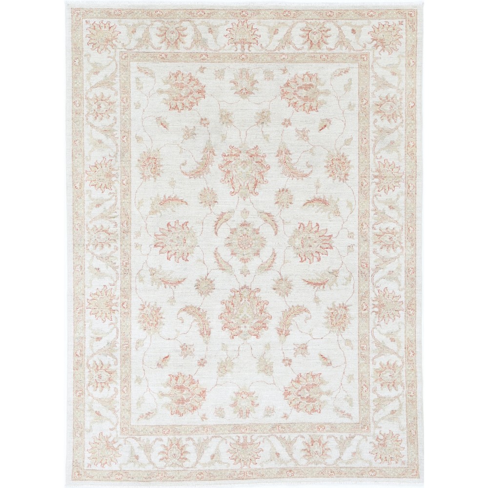 Hand Knotted Beige Wool Oushak Area Rug with All-Over Floral Design Hand Knotted Beige Wool Oushak Area Rug with All-Over Floral Design