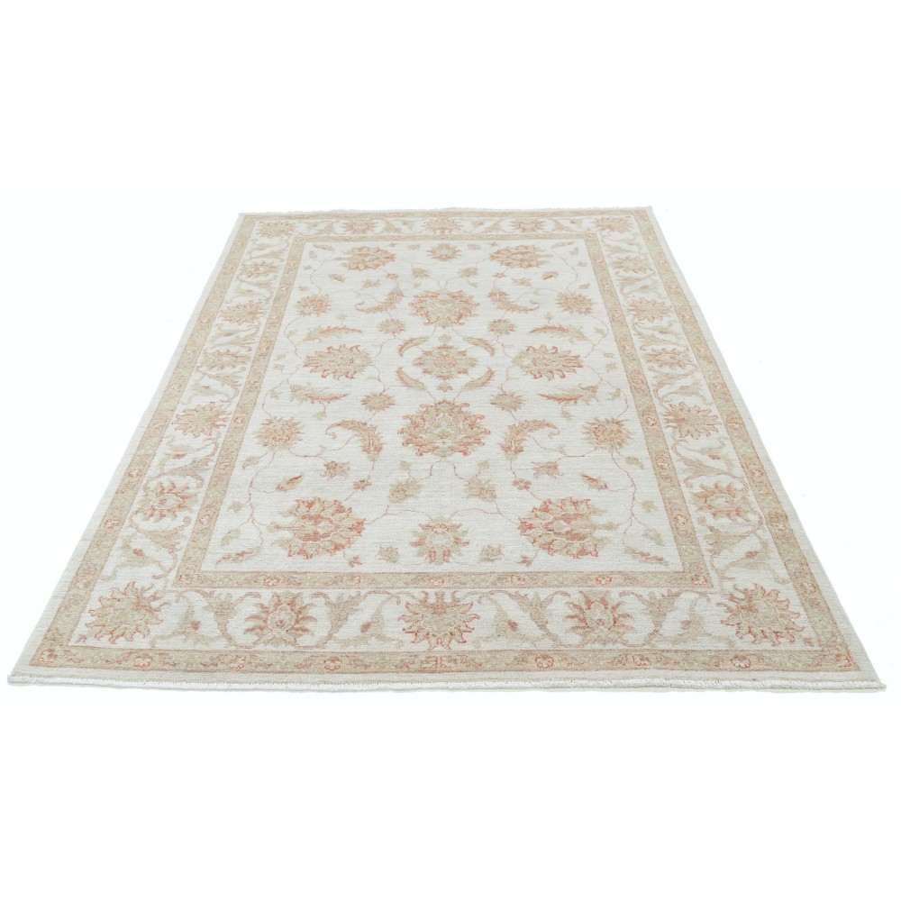 Hand Knotted Beige Wool Oushak Area Rug with All-Over Floral Design Hand Knotted Beige Wool Oushak Area Rug with All-Over Floral Design