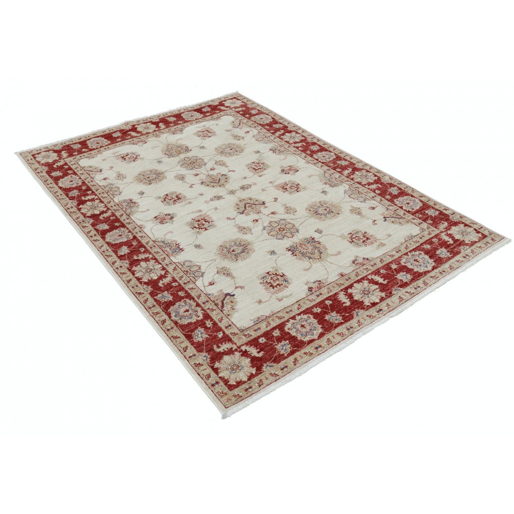 Hand Knotted Oushak Style Area Rug with Red Border and Ivory Field | Wool Floral Carpet Hand Knotted Oushak Style Area Rug with Red Border and Ivory Field | Wool Floral Carpet