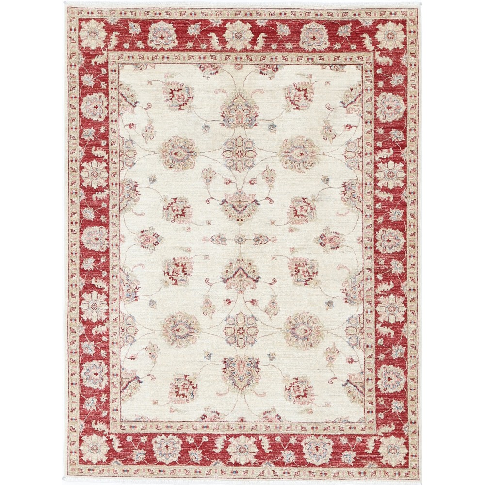 Hand Knotted Oushak Style Area Rug with Red Border and Ivory Field | Wool Floral Carpet Hand Knotted Oushak Style Area Rug with Red Border and Ivory Field | Wool Floral Carpet