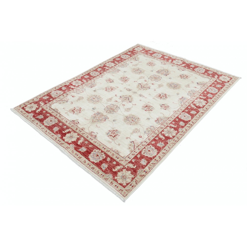 Hand Knotted Oushak Style Area Rug with Red Border and Ivory Field | Wool Floral Carpet Hand Knotted Oushak Style Area Rug with Red Border and Ivory Field | Wool Floral Carpet