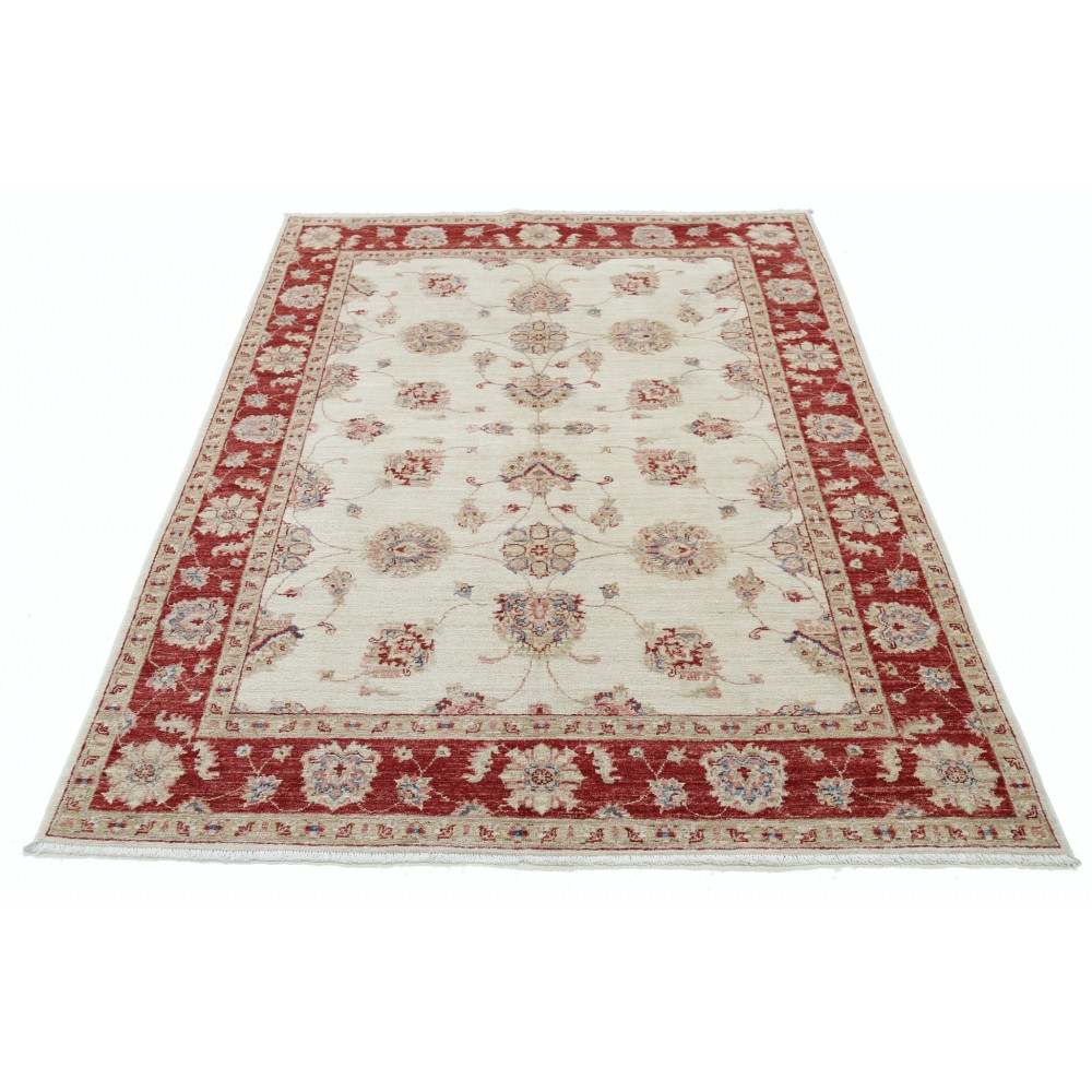 Hand Knotted Oushak Style Area Rug with Red Border and Ivory Field | Wool Floral Carpet Hand Knotted Oushak Style Area Rug with Red Border and Ivory Field | Wool Floral Carpet