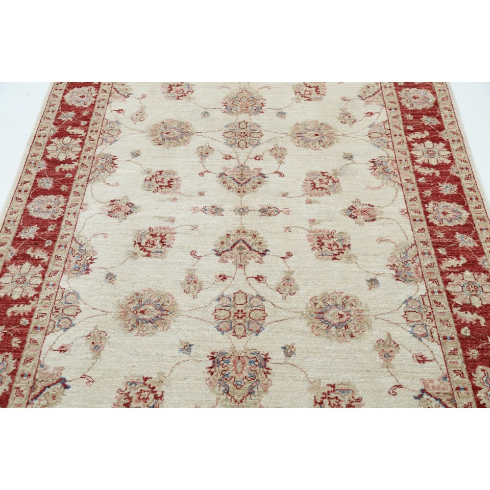 Hand Knotted Oushak Style Area Rug with Red Border and Ivory Field | Wool Floral Carpet Hand Knotted Oushak Style Area Rug with Red Border and Ivory Field | Wool Floral Carpet