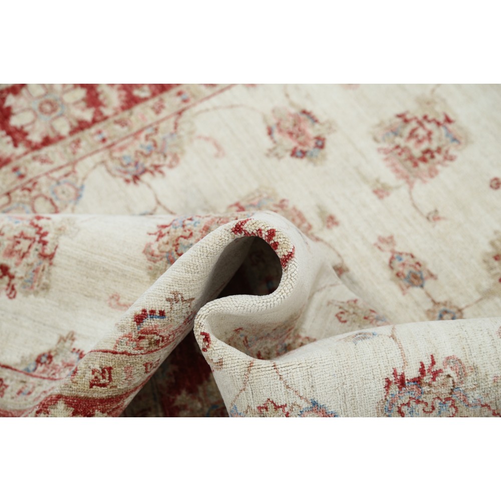 Hand Knotted Oushak Style Area Rug with Red Border and Ivory Field | Wool Floral Carpet Hand Knotted Oushak Style Area Rug with Red Border and Ivory Field | Wool Floral Carpet
