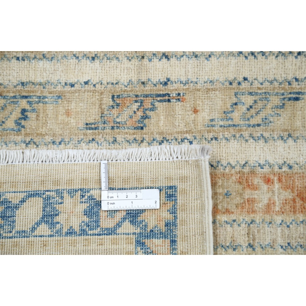 Hand Knotted Ivory, Light Blue, Beige Wool Large Area Rug | Turkish Striped Geometric Carpet