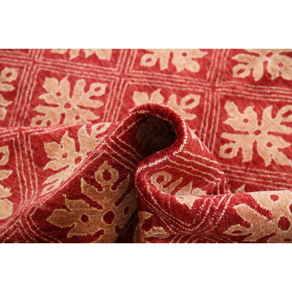 Hand Knotted Red and Beige Wool Area Rug | Turkish Repeating Geometric Design Carpet Hand Knotted Red and Beige Wool Area Rug | Turkish Repeating Geometric Design Carpet