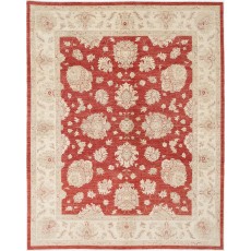 Hand Knotted Floral Turkish Area Rug with Red Field and Ivory Border | Wool Carpet for Home Decor