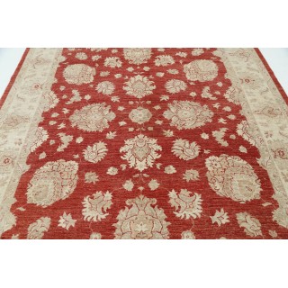 Hand Knotted Floral Turkish Area Rug with Red Field and Ivory Border | Wool Carpet for Home Decor