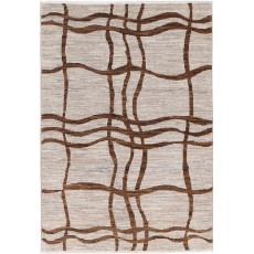 Hand Knotted Ivory and Brown Wool Area Rug | Abstract Linear Small Rug | 100% Wool