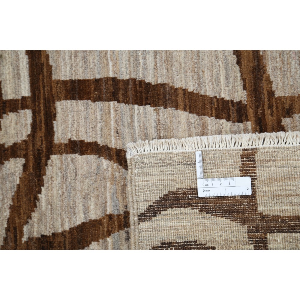 Hand Knotted Ivory and Brown Wool Area Rug | Abstract Linear Small Rug | 100% Wool Hand Knotted Ivory and Brown Wool Area Rug | Abstract Linear Small Rug | 100% Wool