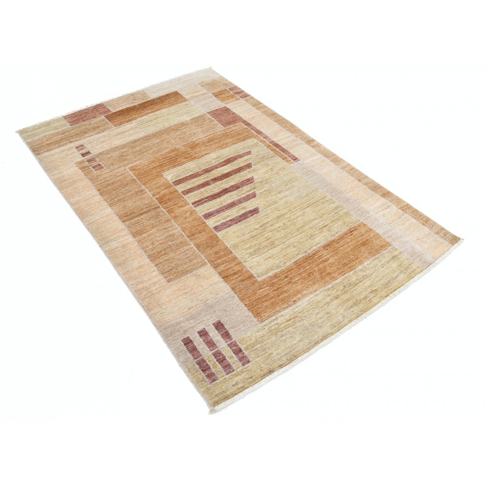 Hand Knotted Beige, Brown and Red Wool Area Rug | Abstract Geometric Design Rug Hand Knotted Beige, Brown and Red Wool Area Rug | Abstract Geometric Design Rug