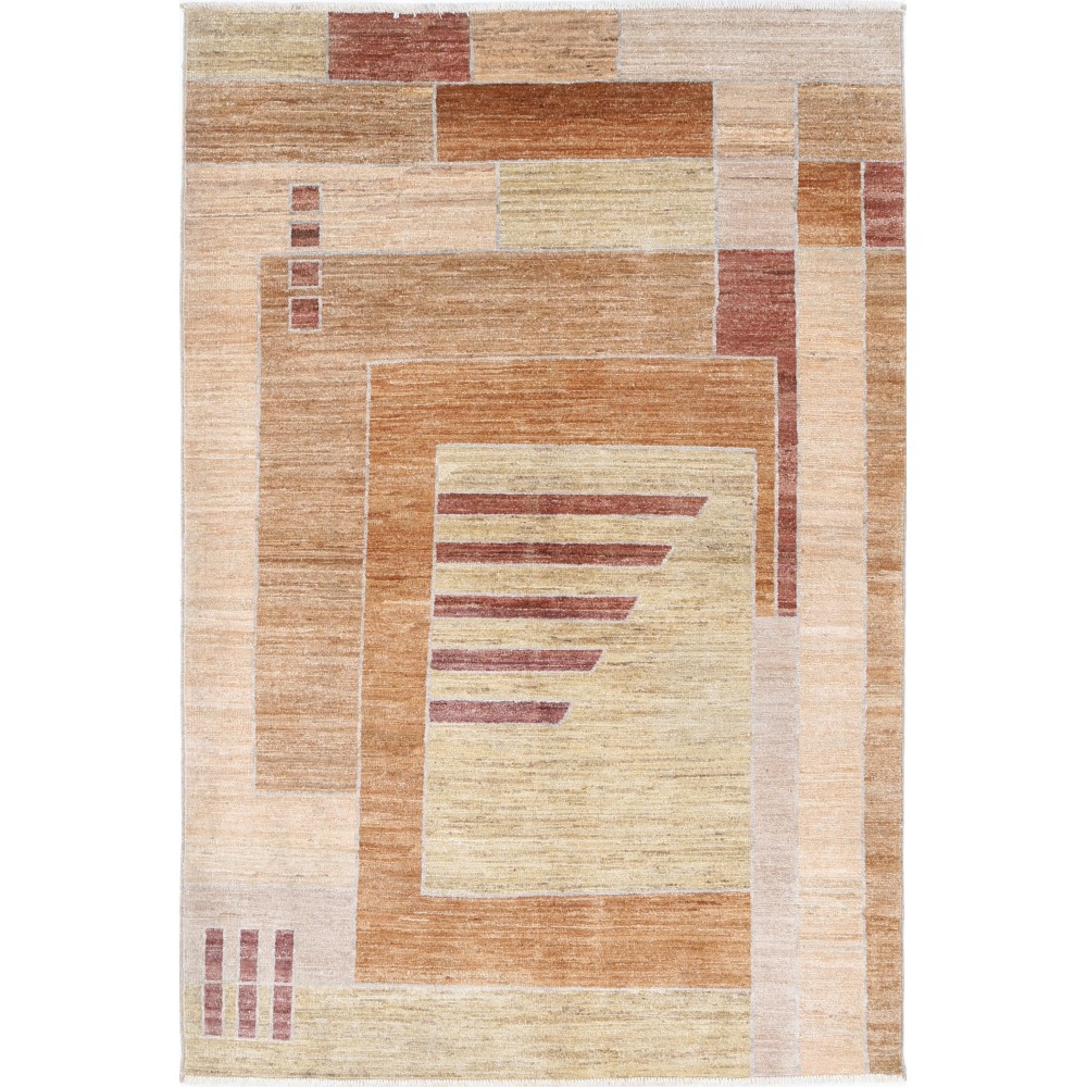 Hand Knotted Beige, Brown and Red Wool Area Rug | Abstract Geometric Design Rug Hand Knotted Beige, Brown and Red Wool Area Rug | Abstract Geometric Design Rug