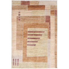 Hand Knotted Beige, Brown and Red Wool Area Rug | Abstract Geometric Design Rug