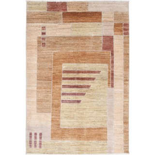Hand Knotted Beige, Brown and Red Wool Area Rug | Abstract Geometric Design Rug