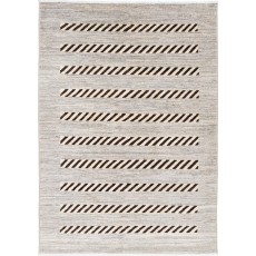 Hand Knotted Ivory and Brown Wool Area Rug | Striped Geometric Accent Rug