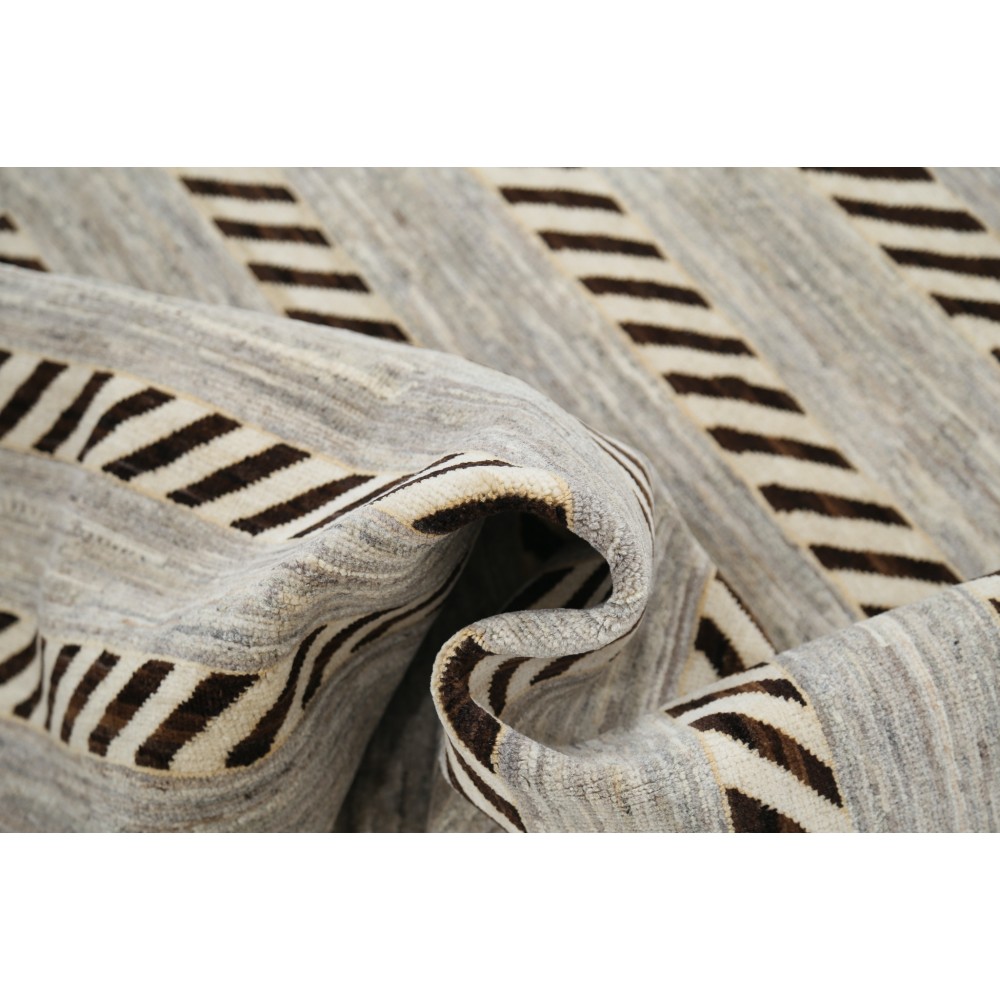 Hand Knotted Ivory and Brown Wool Area Rug | Striped Geometric Accent Rug Hand Knotted Ivory and Brown Wool Area Rug | Striped Geometric Accent Rug