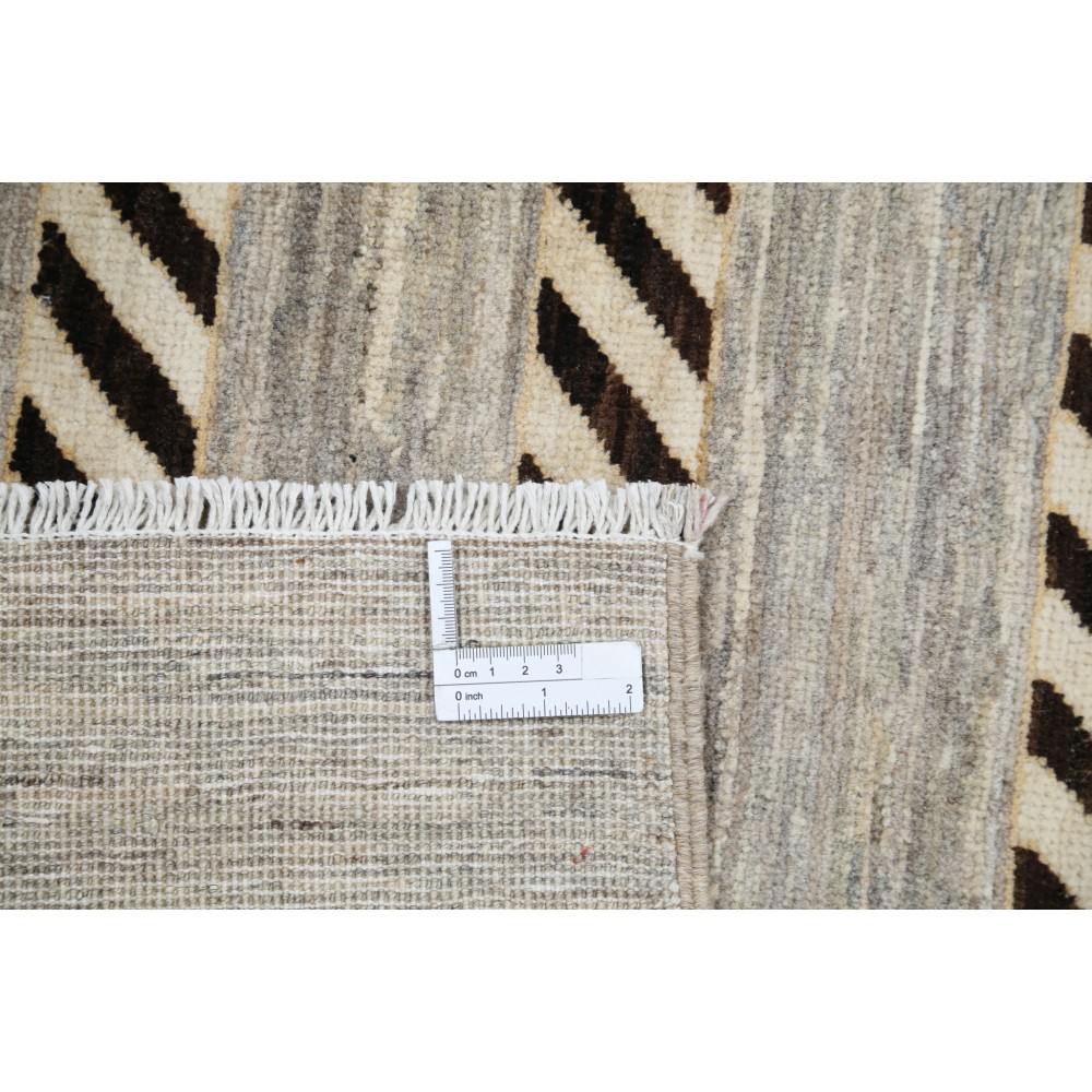 Hand Knotted Ivory and Brown Wool Area Rug | Striped Geometric Accent Rug Hand Knotted Ivory and Brown Wool Area Rug | Striped Geometric Accent Rug