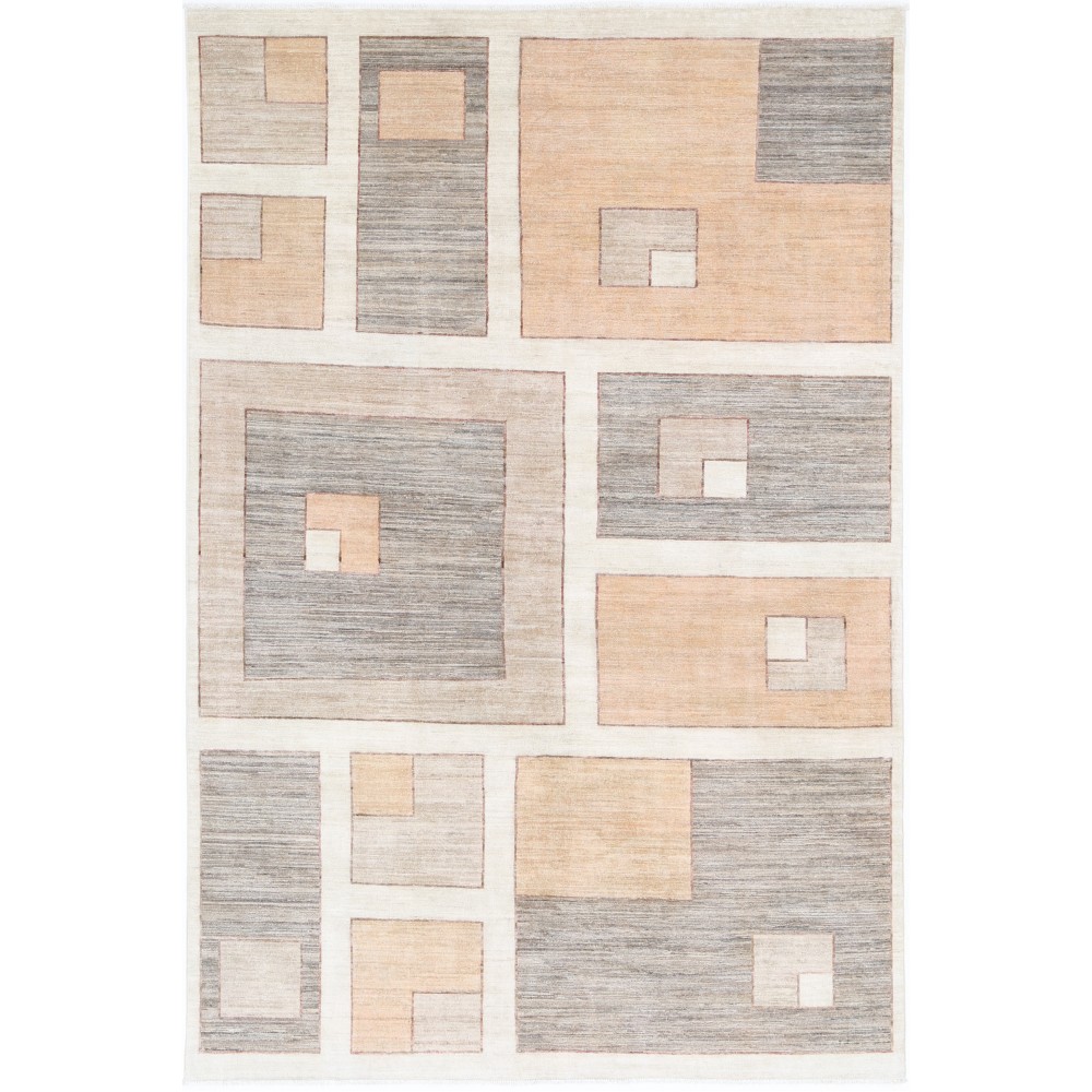 Hand Knotted Beige and Gray Wool Area Rug | Geometric Abstract Small Rug Hand Knotted Beige and Gray Wool Area Rug | Geometric Abstract Small Rug