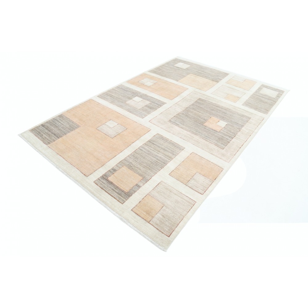 Hand Knotted Beige and Gray Wool Area Rug | Geometric Abstract Small Rug Hand Knotted Beige and Gray Wool Area Rug | Geometric Abstract Small Rug