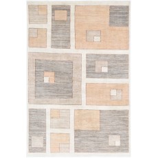Hand Knotted Beige and Gray Wool Area Rug | Geometric Abstract Small Rug