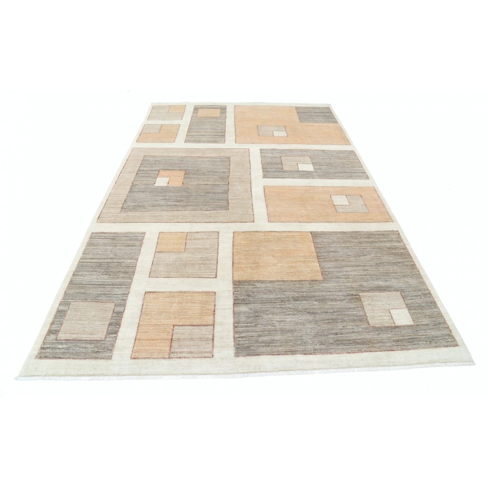 Hand Knotted Beige and Gray Wool Area Rug | Geometric Abstract Small Rug Hand Knotted Beige and Gray Wool Area Rug | Geometric Abstract Small Rug