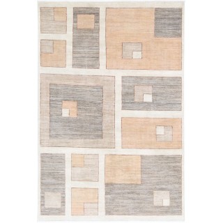 Hand Knotted Beige and Gray Wool Area Rug | Geometric Abstract Small Rug