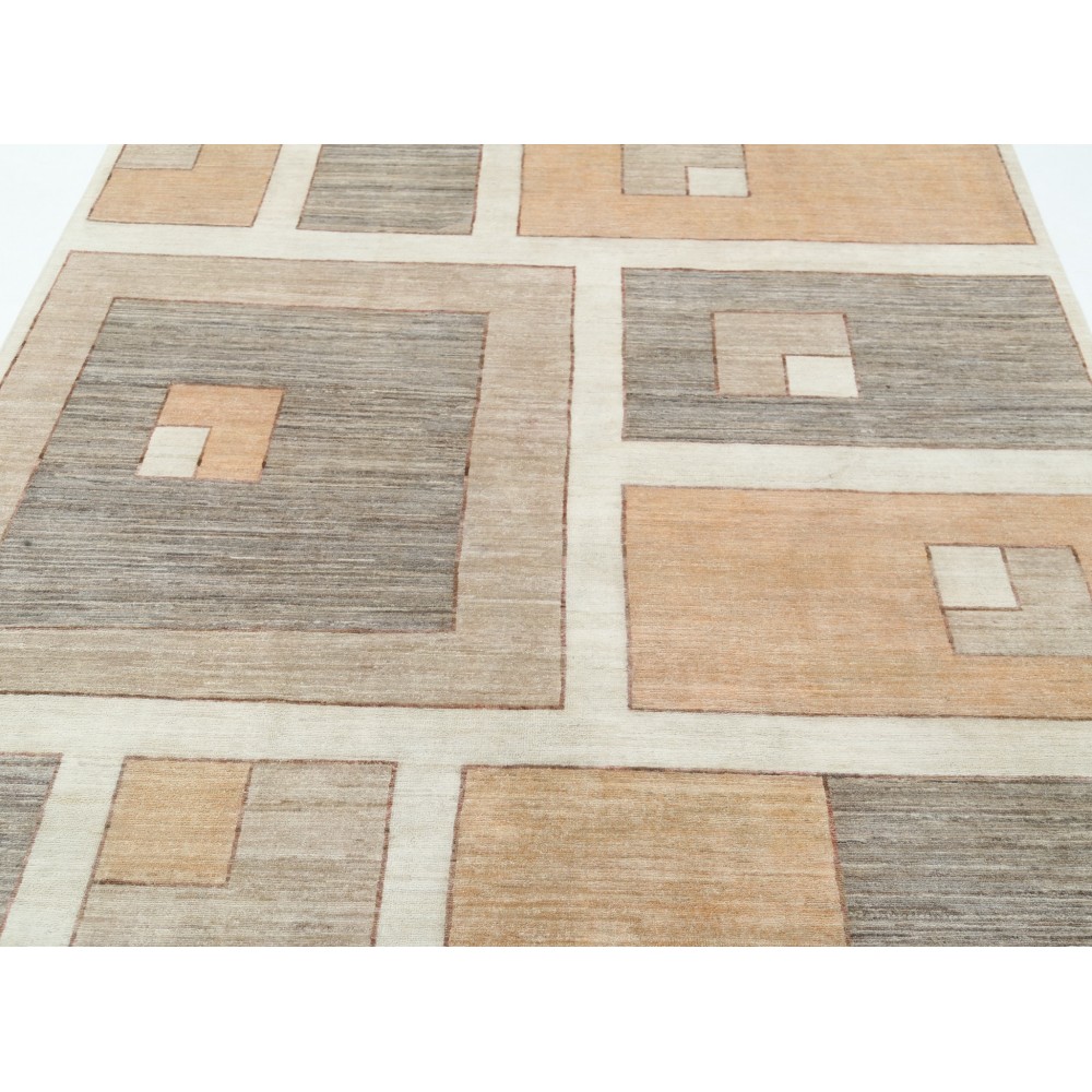 Hand Knotted Beige and Gray Wool Area Rug | Geometric Abstract Small Rug Hand Knotted Beige and Gray Wool Area Rug | Geometric Abstract Small Rug