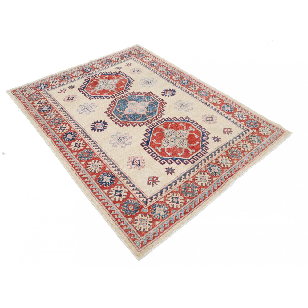 Hand Knotted Beige, Red and Blue Wool Area Rug | Tribal Medallion Accent Rug Hand Knotted Beige, Red and Blue Wool Area Rug | Tribal Medallion Accent Rug