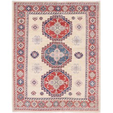 Hand Knotted Beige, Red and Blue Wool Area Rug | Tribal Medallion Accent Rug