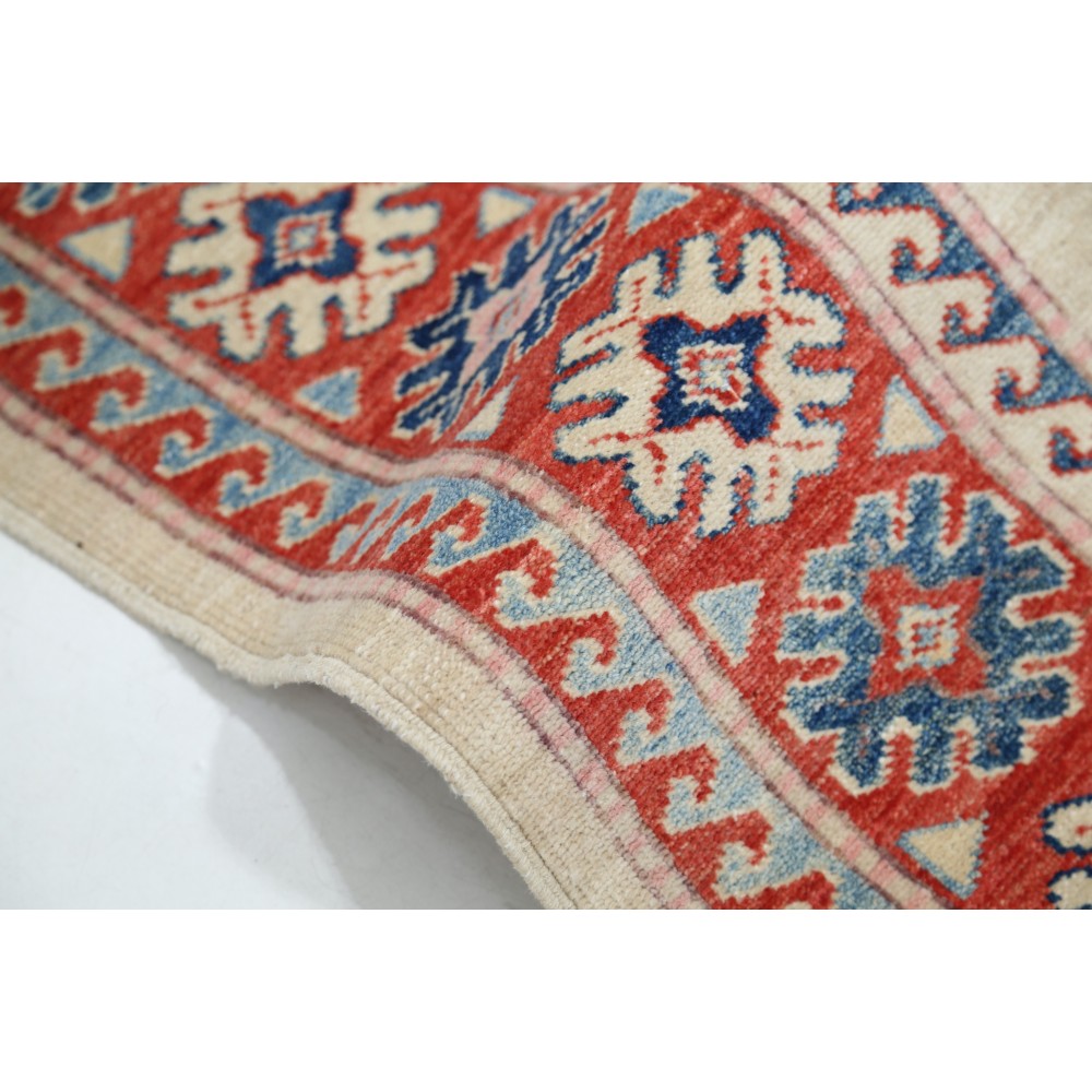 Hand Knotted Beige, Red and Blue Wool Area Rug | Tribal Medallion Accent Rug Hand Knotted Beige, Red and Blue Wool Area Rug | Tribal Medallion Accent Rug