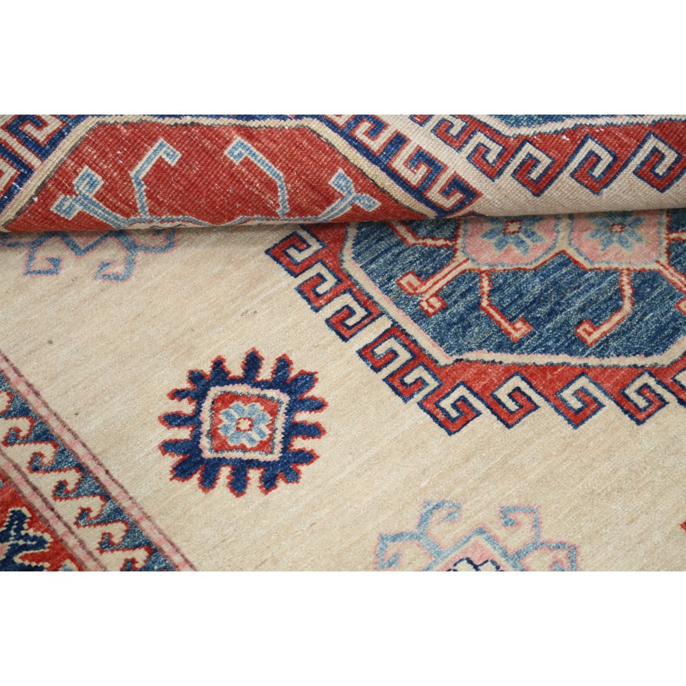 Hand Knotted Beige, Red and Blue Wool Area Rug | Tribal Medallion Accent Rug Hand Knotted Beige, Red and Blue Wool Area Rug | Tribal Medallion Accent Rug