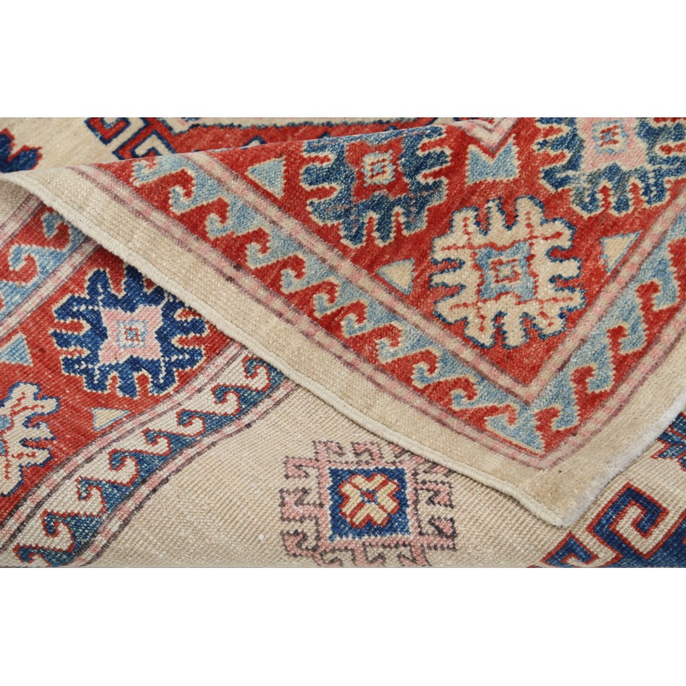Hand Knotted Beige, Red and Blue Wool Area Rug | Tribal Medallion Accent Rug Hand Knotted Beige, Red and Blue Wool Area Rug | Tribal Medallion Accent Rug