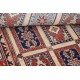 Hand Knotted Red, Light Blue and Ivory Wool Area Rug | Turkish Panel Geometric Design Carpet Hand Knotted Red, Light Blue and Ivory Wool Area Rug | Turkish Panel Geometric Design Carpet