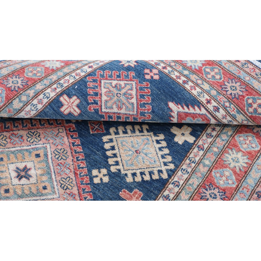 Hand Knotted Navy Blue, Red, Ivory Wool Area Rug | Turkish Geometric Design Rug