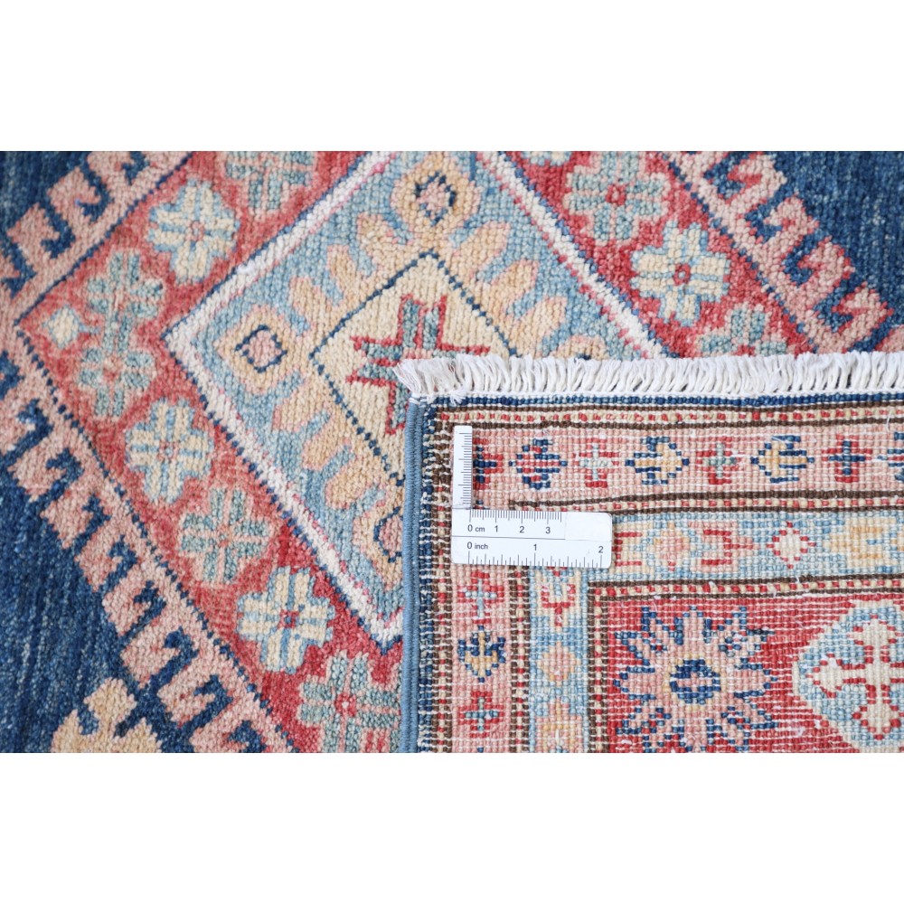 Hand Knotted Navy Blue, Red, Ivory Wool Area Rug | Turkish Geometric Design Rug
