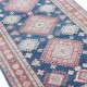 Hand Knotted Navy Blue, Red, Ivory Wool Area Rug | Turkish Geometric Design Rug