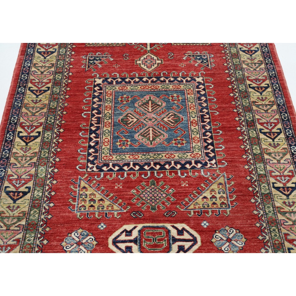 Hand Knotted Red, Navy Blue, Ivory Wool Rug | Geometric Tribal Pattern Carpet Hand Knotted Red, Navy Blue, Ivory Wool Rug | Geometric Tribal Pattern Carpet