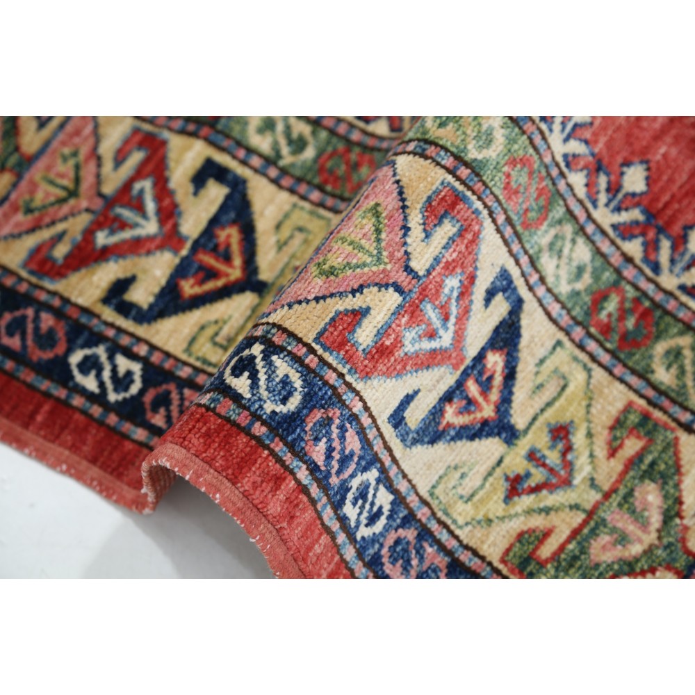 Hand Knotted Red, Navy Blue, Ivory Wool Rug | Geometric Tribal Pattern Carpet Hand Knotted Red, Navy Blue, Ivory Wool Rug | Geometric Tribal Pattern Carpet