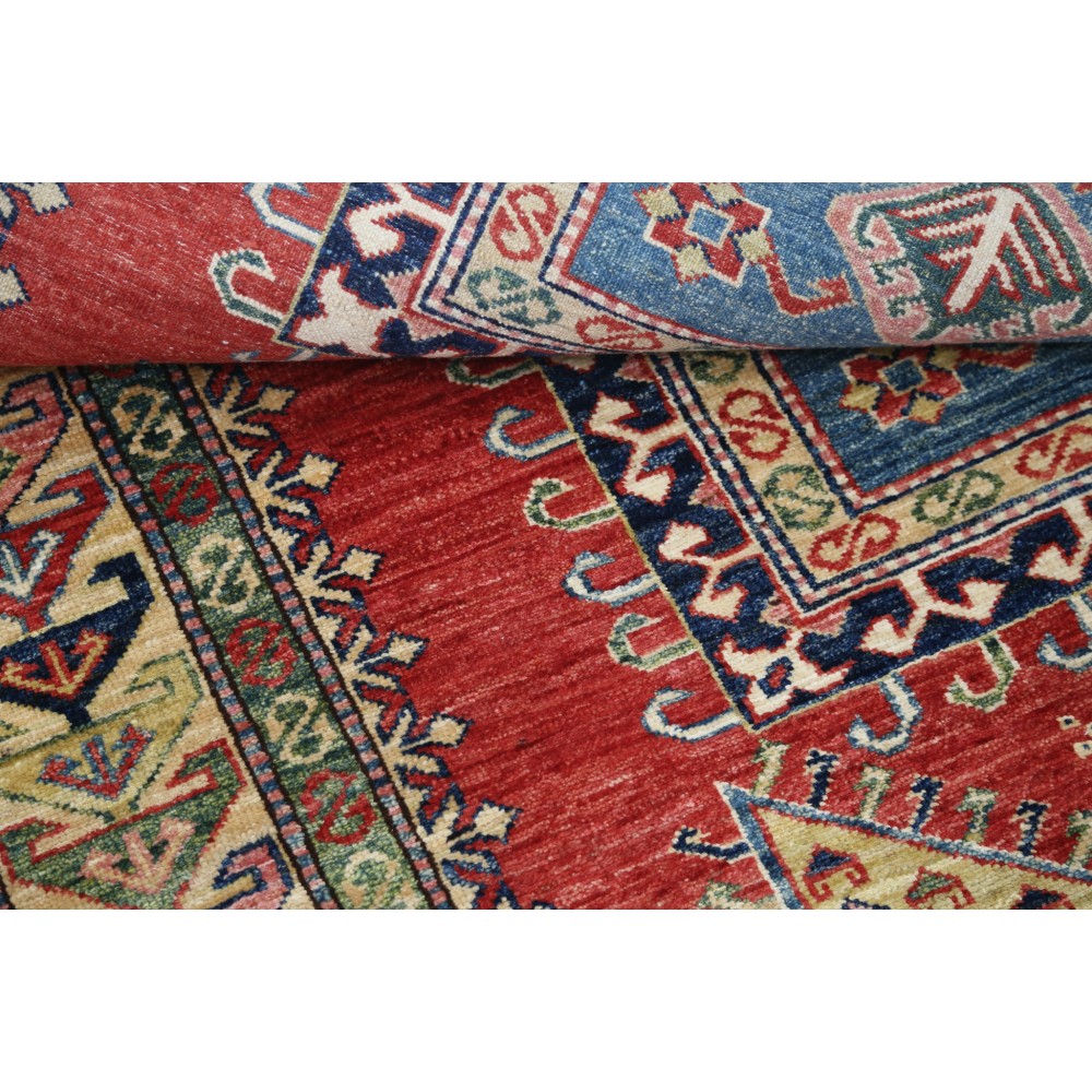 Hand Knotted Red, Navy Blue, Ivory Wool Rug | Geometric Tribal Pattern Carpet Hand Knotted Red, Navy Blue, Ivory Wool Rug | Geometric Tribal Pattern Carpet